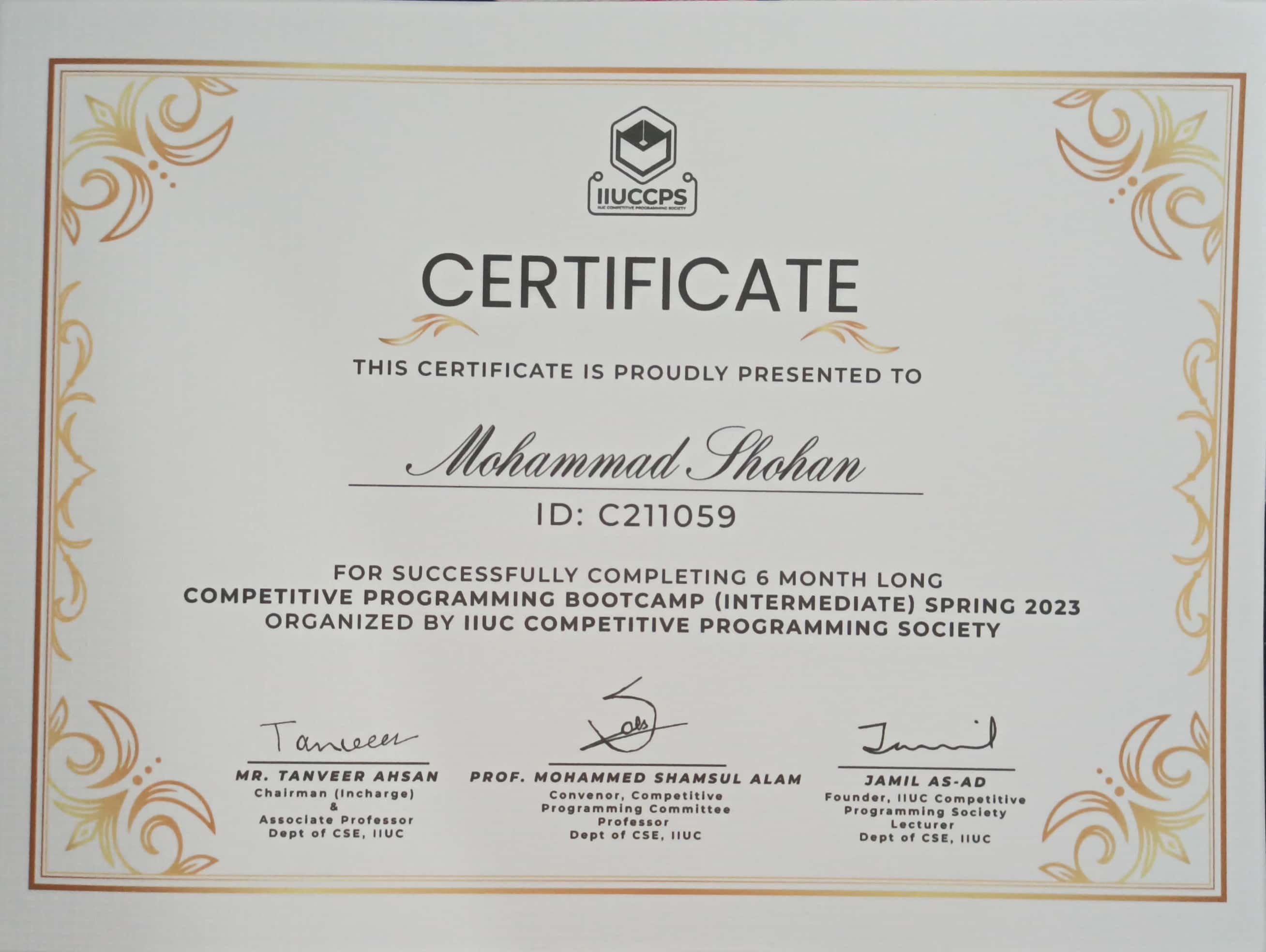 Completed Six Month Long competitive Programming Bootcamp(intermediate)