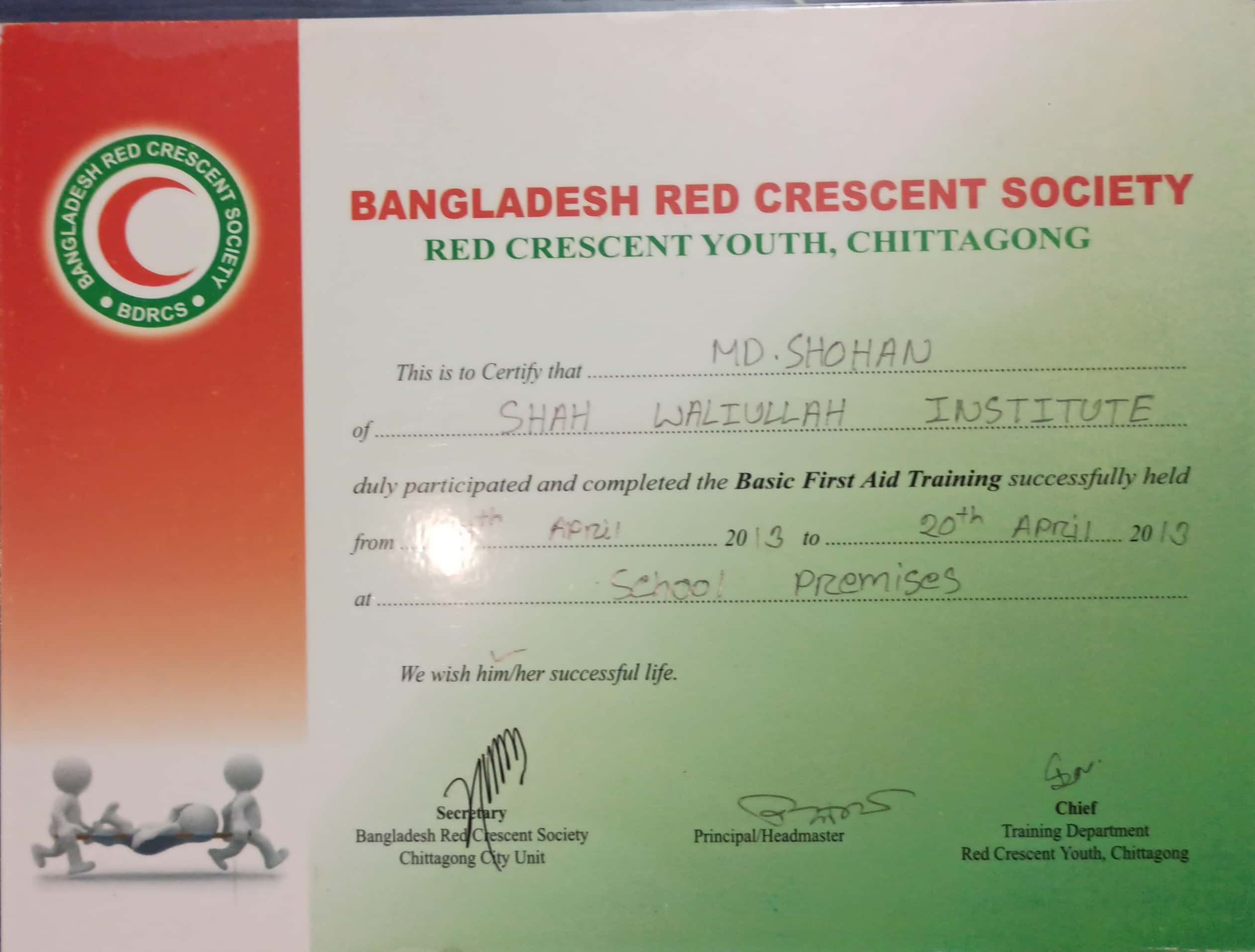 Completed Basic First Aid Training